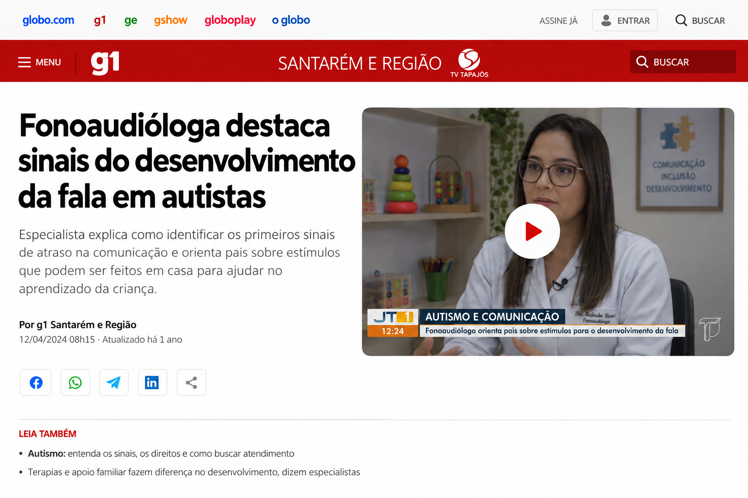 Reportagem sobre a importância de observar e estimular o desenvolvimento da comunicação em crianças com autismo